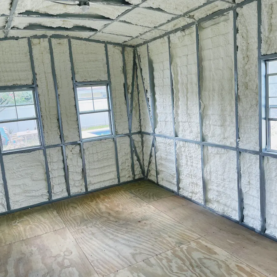 Closed-cell spray foam insulation applied to wall cavities in a residential project in San Antonio